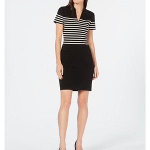 Anne Klein Striped Point-Collar Sweater Dress  xxs